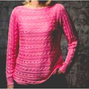 Lauren Ralph Lauren XS Bright Pink Soft Boat Neck Cable Knit Sweater EUC